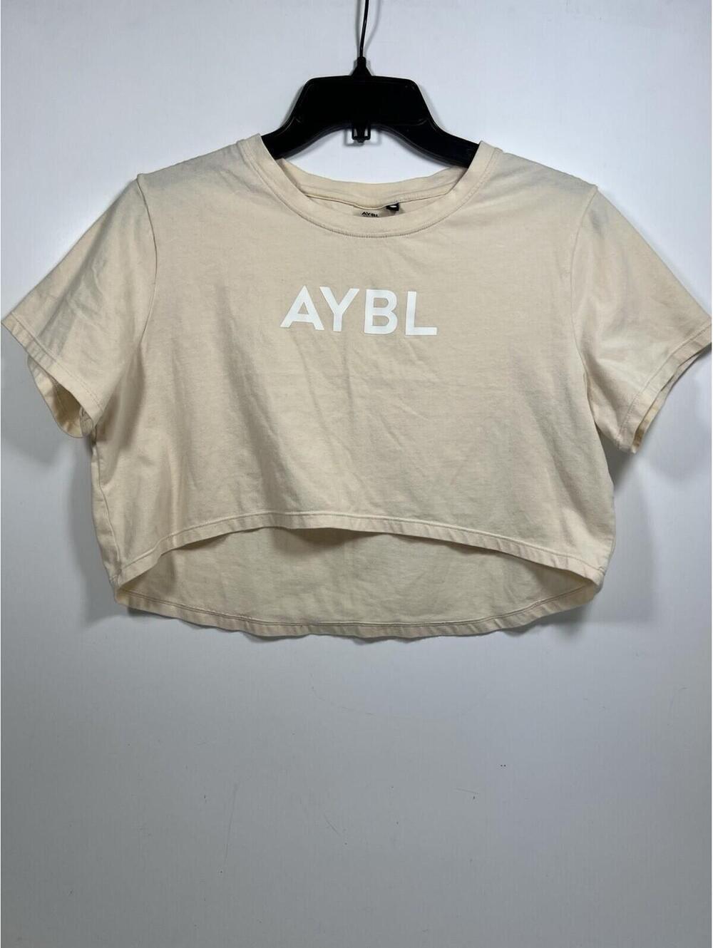 ABYL Women’s Crop Tshirt Cream Sz Medium Gym Workout Cotton